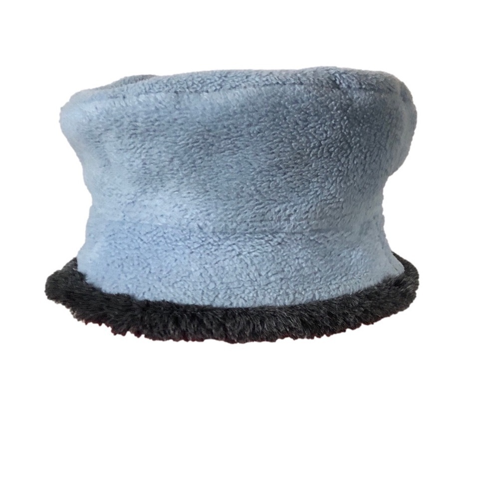 Versatile Light Blue Fleece Bucket Hat Roll-Up Dark Grey Trim O/S